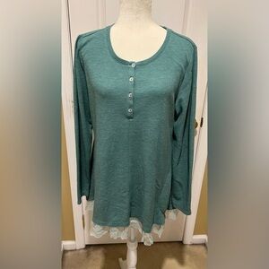 Logo by Lori Goldstein womens waffle knit tunic top blouse long sleeve size L